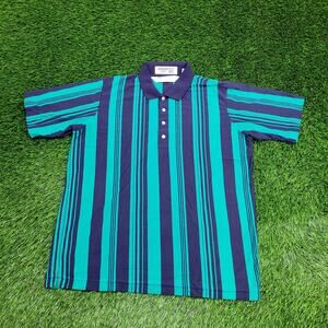 Vintage 90s Arnold-Palmer Stripes Polo Shirt Large 22x27 Blue Green